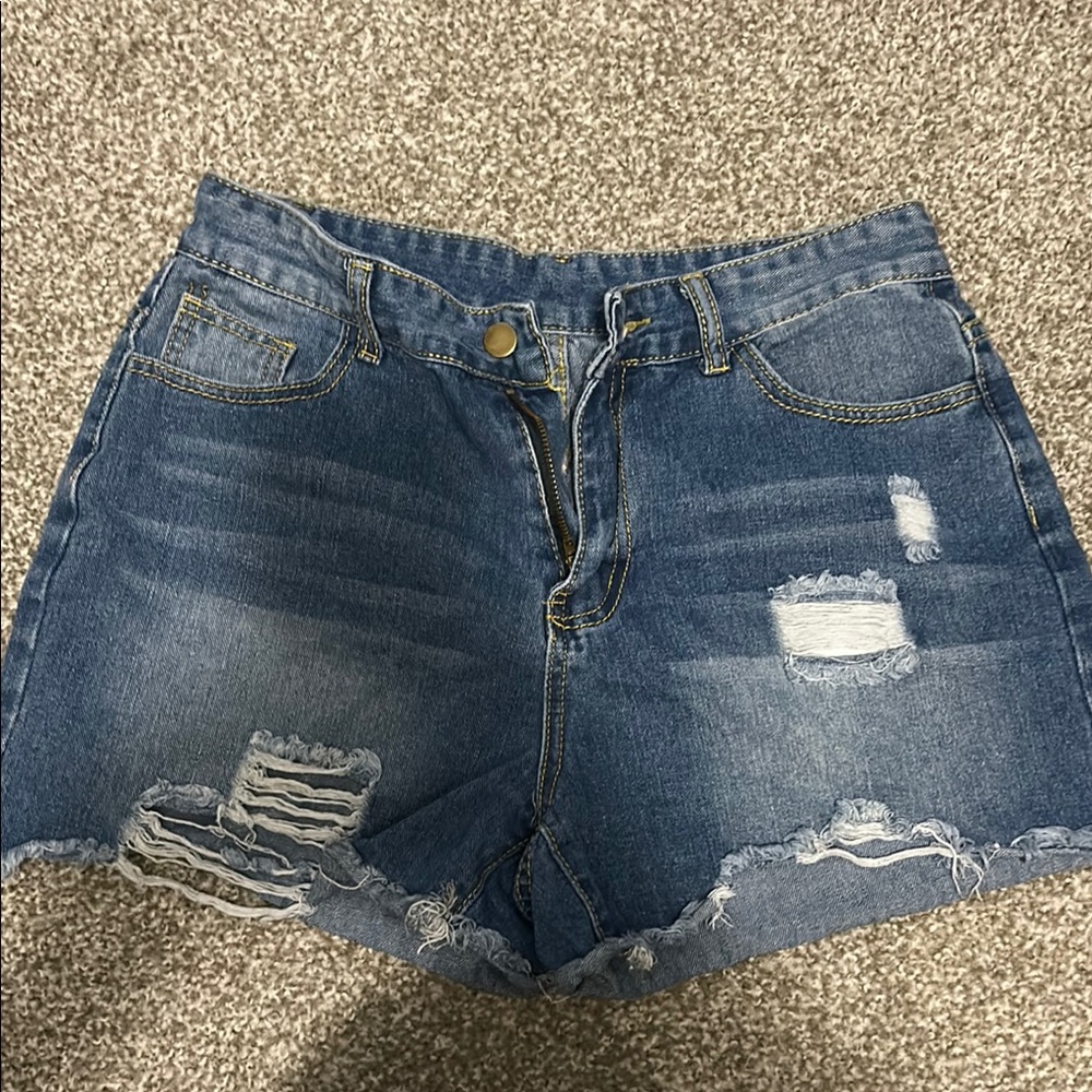 Blue Distressed Jean Shorts